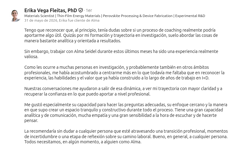 Erika Vega - Testimonial Coaching con Alma Seidel