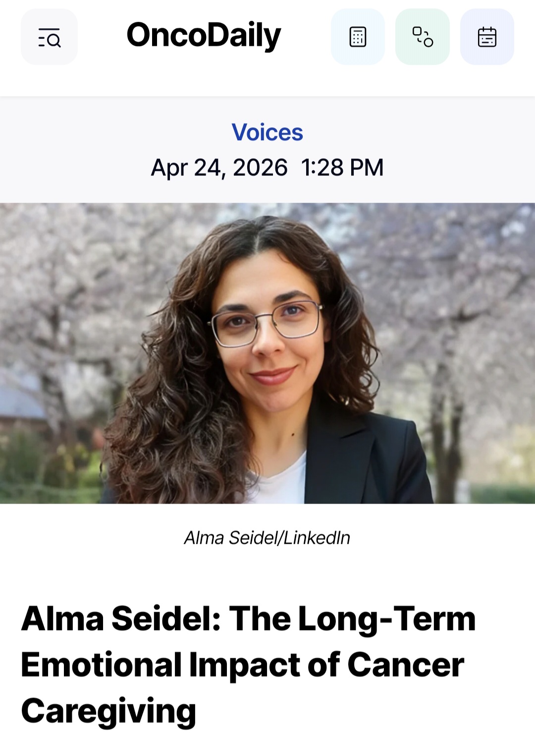 OncoDaily Alma Seidel Emotional Impact Caregiving