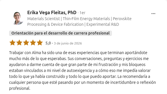 Testimonial Erika Vega - Coaching con Alma