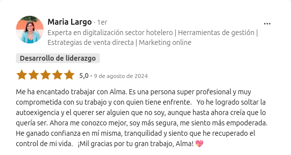 Testimonial Maria Largo Coaching con Alma Seidel L02